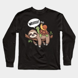 Sloth Turtle Snail Piggyback Animal Running Wild Weeeee Long Sleeve T-Shirt